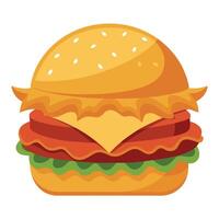 A chicken fillet burger with lettuce. cheese and bacon on top. A large golden bun sits atop the big vector