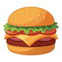 A close-up shot of a juicy and mouthwatering beef burger layered with crisp lettuce. melted cheddar vector