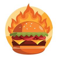 Juicy bacon cheeseburger with melted cheese. crispy bacon. and fresh lettuce. served on sesame seed vector