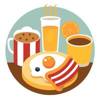 Breakfast with bacon. eggs. pancakes. and toast. A delicous home style breakfast with crispy bacon. vector