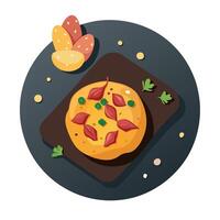 A horizontal top down flatlay of Aussie cuisine featuring crash hot new potatoes topped with spices vector