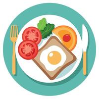 English breakfast with fired round bacon avocado cherry tomatoes poached egg over the toasted bread vector
