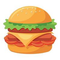 A chicken fillet burger with lettuce. cheese and bacon on top. A large golden bun sits atop the big vector