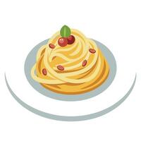 A refined plating of Guanciale Carbonara with neatly arranged pasta. creamy sauce. and crispy Guanci vector