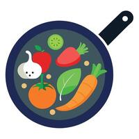 Frying pan with vegetables vector