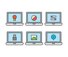 laptop computer and toggle, prize, usb and blocked icons vector