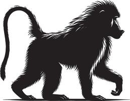 Isolated Silhouette of a Baboon Monkey on White Background vector