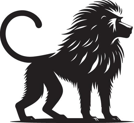 Silhouette of Baboon Monkey on a White Background