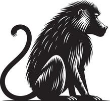 Baboon Monkey Animal Silhouette Placed on White Background vector