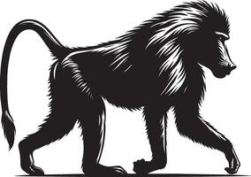 Silhouette of Animal Baboon Monkey Isolated on White Background vector