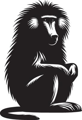 Silhouette of Baboon Monkey Animal Against White Background