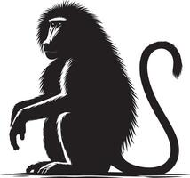 Animal Silhouette of Baboon Monkey on White Background vector