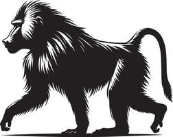 Monkey Animal Silhouette Baboon on White Background vector