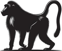 Baboon Monkey Silhouette of Animal Against White Background vector