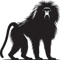 Isolated Animal Silhouette of Baboon Monkey on White Background vector