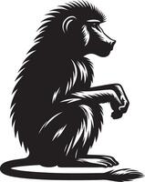 Silhouette Baboon Monkey Animal Placed on White Background vector