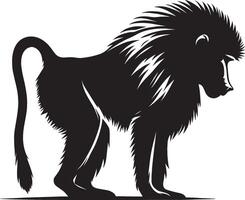 White Background Silhouette of a Baboon Monkey vector