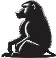 Silhouette of a Baboon Monkey Animal Isolated on White vector