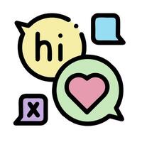 a heart and speech bubbles with the words hi and love vector