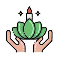 hand holding a green plant with a candle in it vector