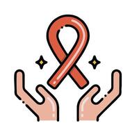 hands holding a red ribbon icon vector