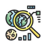 magnifying glass icon with a globe and other objects vector