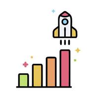 a rocket is flying over a bar chart vector