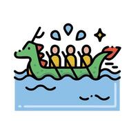 dragon boat with people rowing in it vector