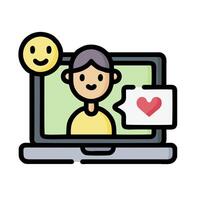 a man is sitting in front of a laptop with a smiley face vector