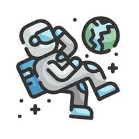an astronaut is sitting on the ground with a globe in front of him vector