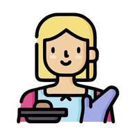 a woman holding a tray with a plate of food vector