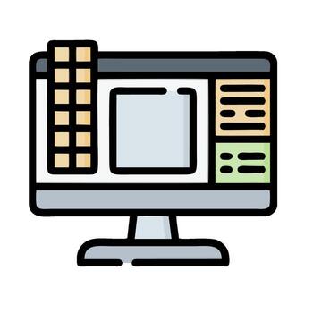 a computer monitor with a computer screen and a keyboard vector