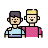 two men are hugging each other in a flat line style vector