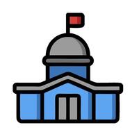 a blue and gray building with a red flag on top vector