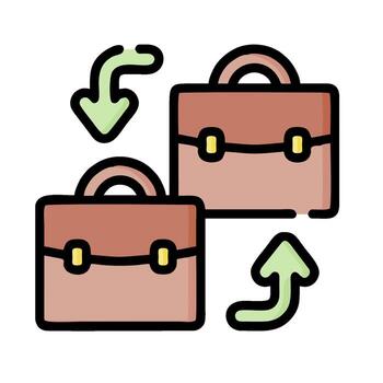 two briefcases with arrows pointing to them vector