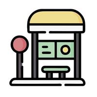 a bus stop with a sign on it vector