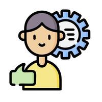 a man with a thumbs up and a gear wheel vector