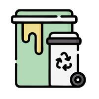 a garbage can and a recycling bin with a yellow liquid vector