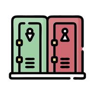 locker room with two doors, one red and one green vector