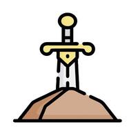 sword on top of a rock icon illustration design vector