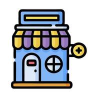 a small store with a sign on it vector