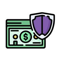 a money and shield icon on a white background vector