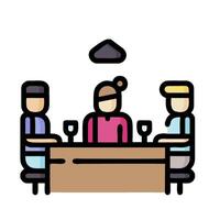 people at a table with wine glasses and a man with a drink vector