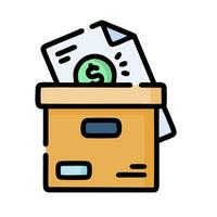 a box with money and a paper document vector