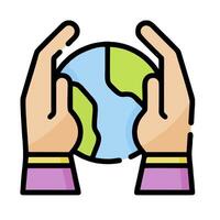 hands holding the earth icon on a white background vector