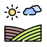 a green field with a sun and clouds vector