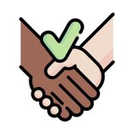 two hands shaking hands with a tick mark on it vector