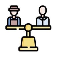 two people on a balance scale, one is standing on the left and the other is standing on vector
