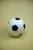 a small white and black toy rubber ball photo
