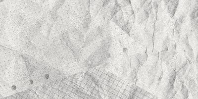 Black dusty textured background, sheets of crumpled checkered, dotted, craft paper. Noisy gritty dot halftone effect, retro banner in grunge style, overlay. Torn out notebook pages. vector